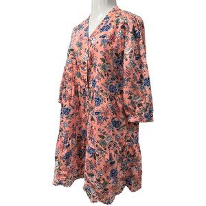 Loft Floral Short Sleeve Lined Swing Mini Dress, Cotton, Pink Blue, 16